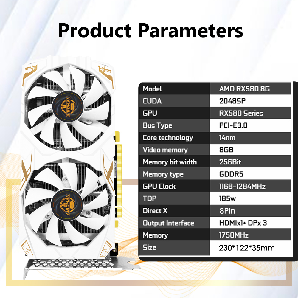AIBOMAN Video Card AMD RX580 8 - огляд і ціна Esports Gaming Fan