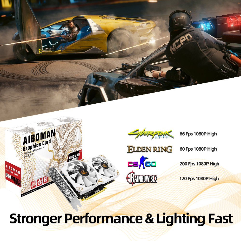 AIBOMAN Video Card AMD RX580 8 - огляд і ціна Esports Gaming Fan