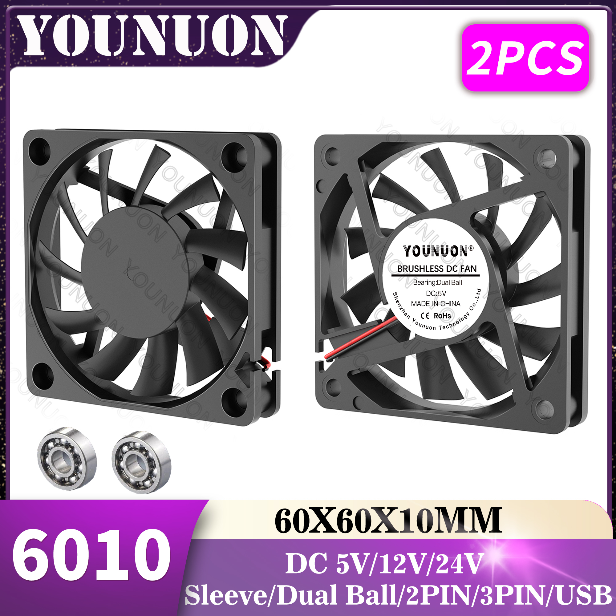 2PCS 60mm 5V 12V 24V Brushless - огляд і ціна Esports Gaming Fan